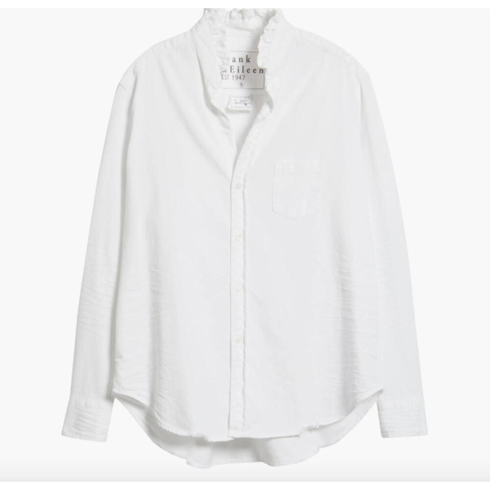 Frank & Eileen Ruffle Collar Relaxed Button Up Shirt in White Sz XL #T4094